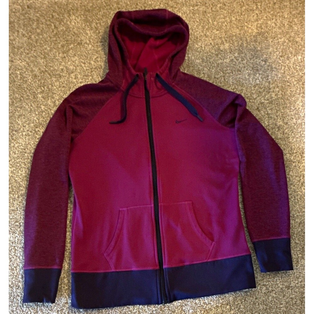 Nike Therma-FIT Men's Burgundy Full Zip Fleece Hoodie Logo Long Sleeve L